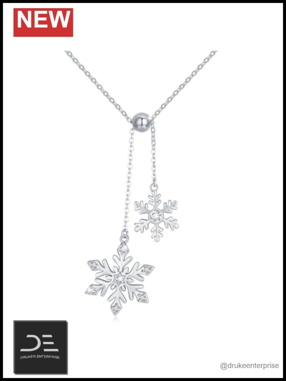 Sterling Silver Snowflake Pendant Necklace with Cubic Zirconia, Adjustable